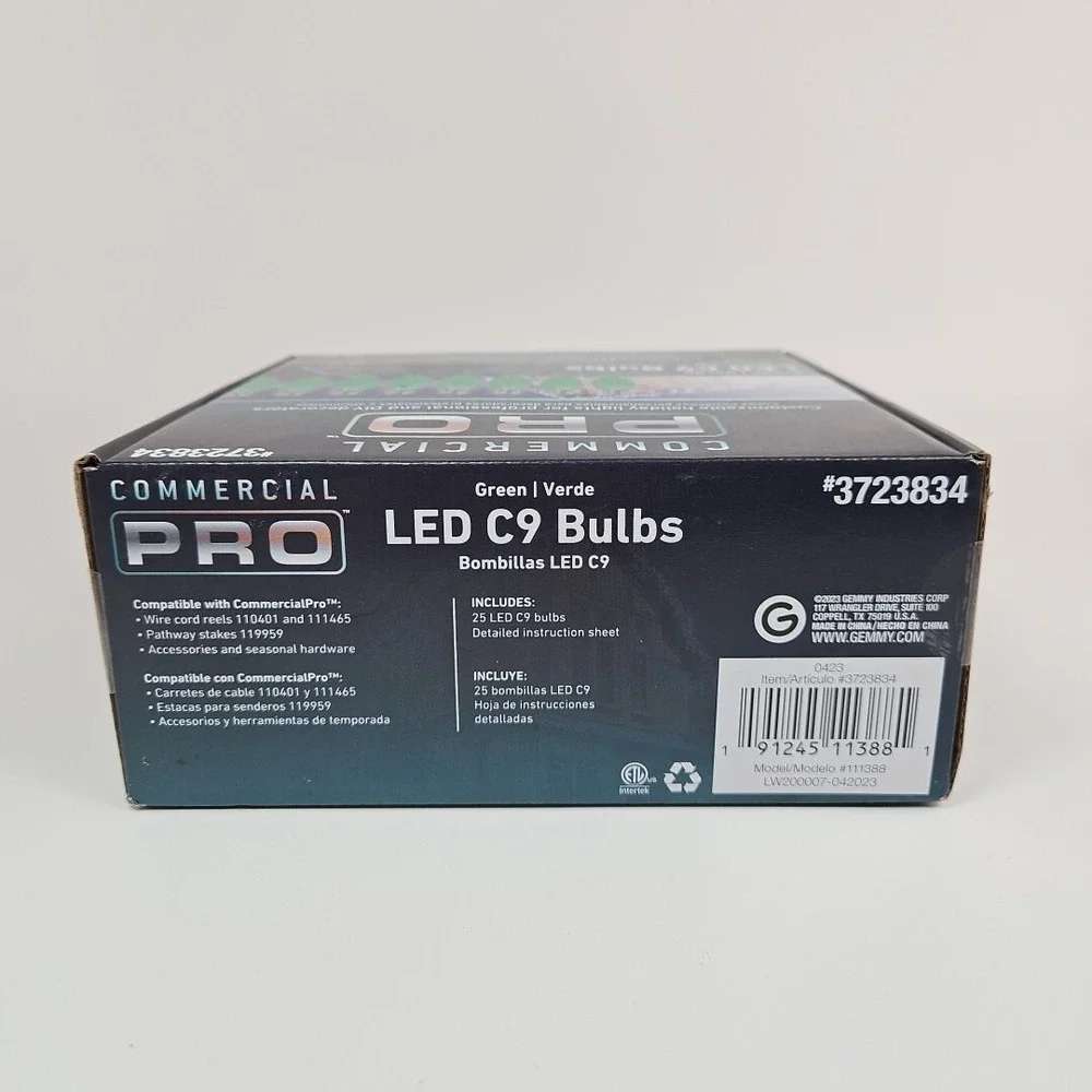 GEMMY Commercial Pro‎ 25 Ct C9 Green LED String Christmas Light Bulbs E17 Base